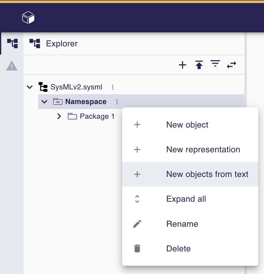 New objects from text menu