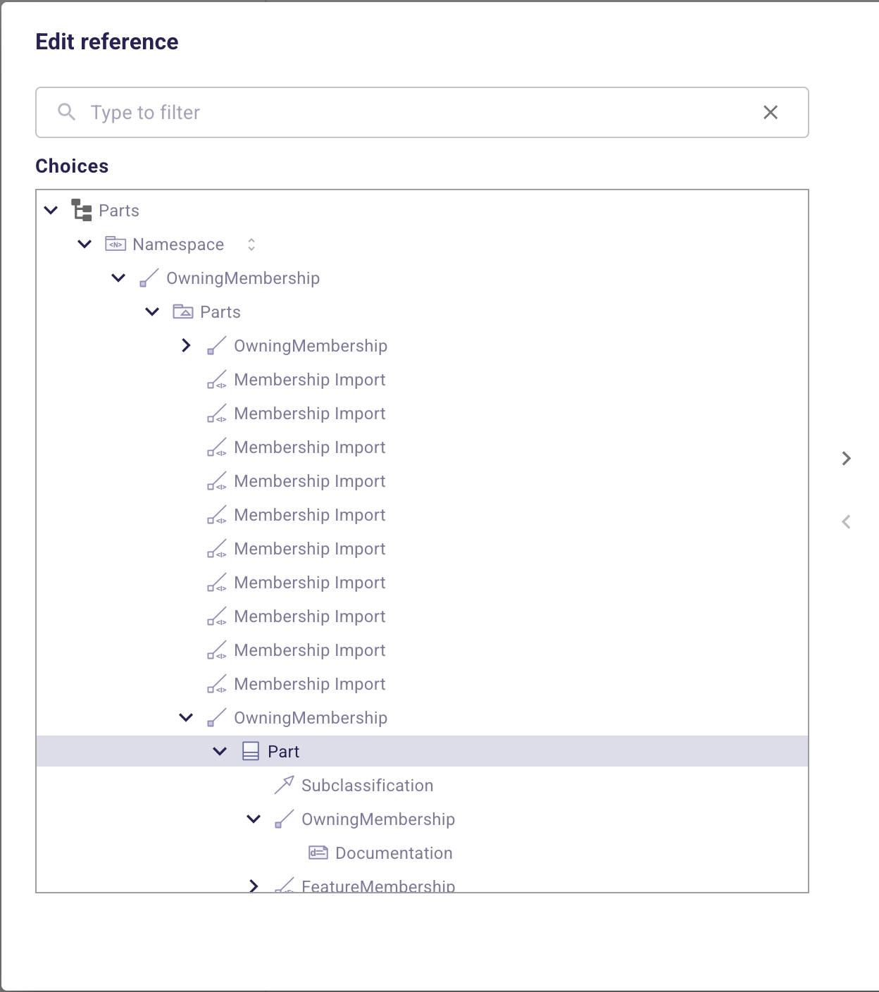 Reference Widget model-browser dialog without filters