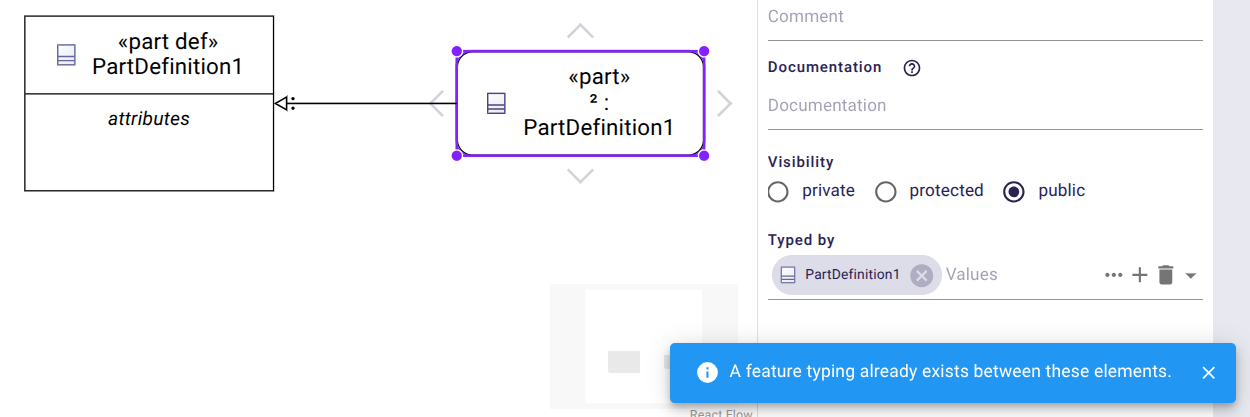 Message displayed when attempting to create a redundant feature typing