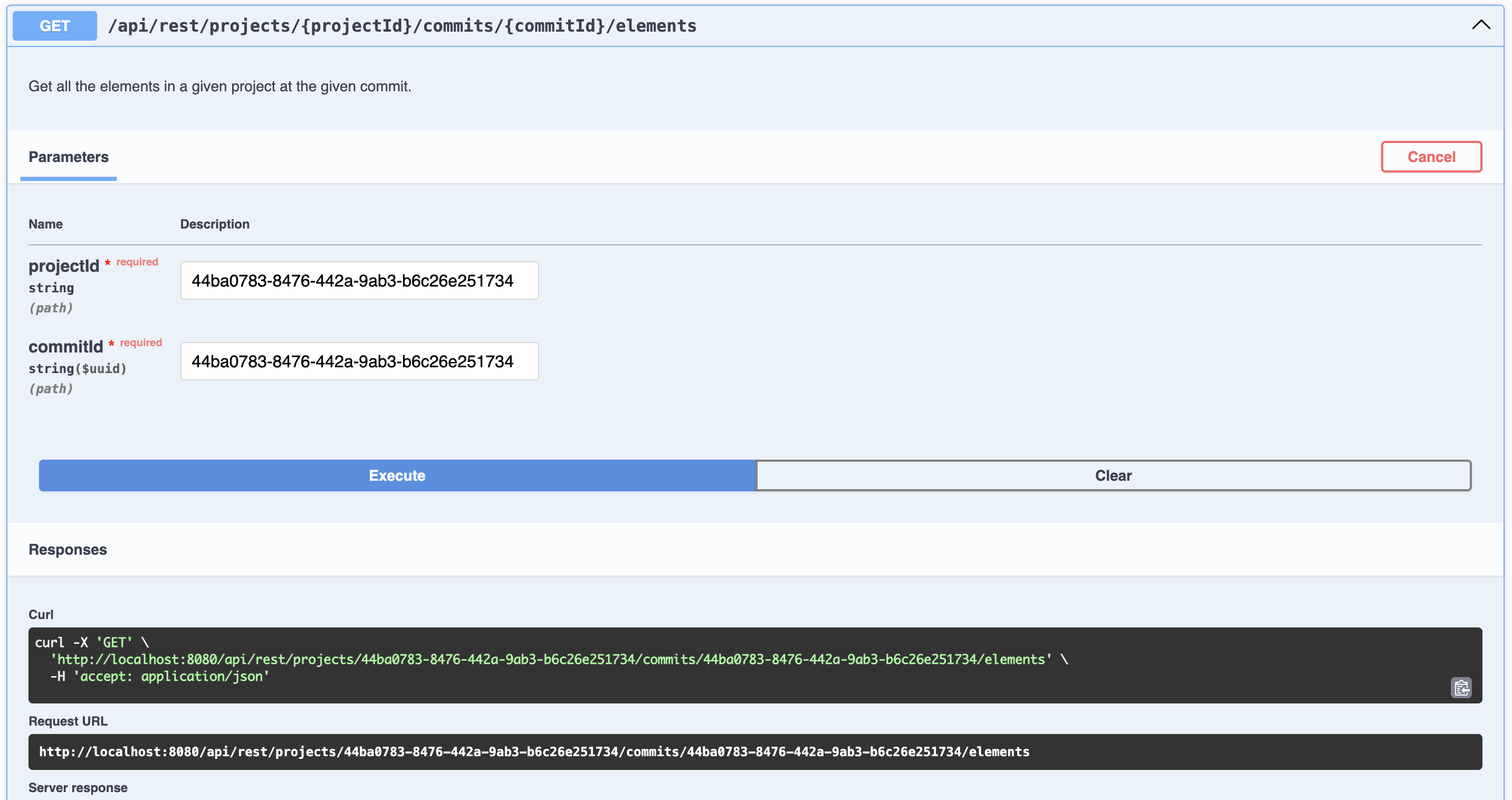 Swagger UI GET elements request