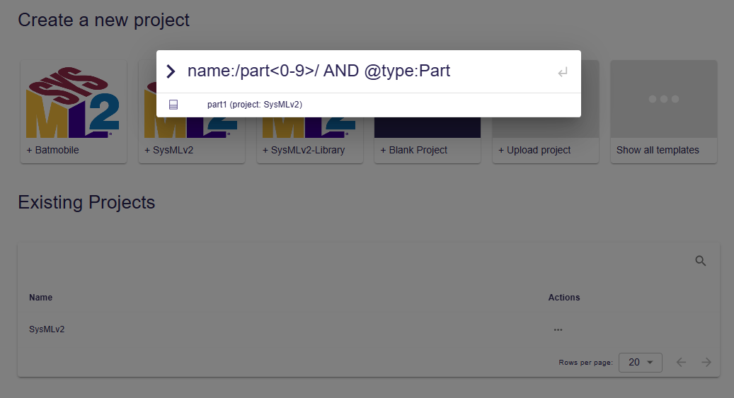 Cross project search dialog