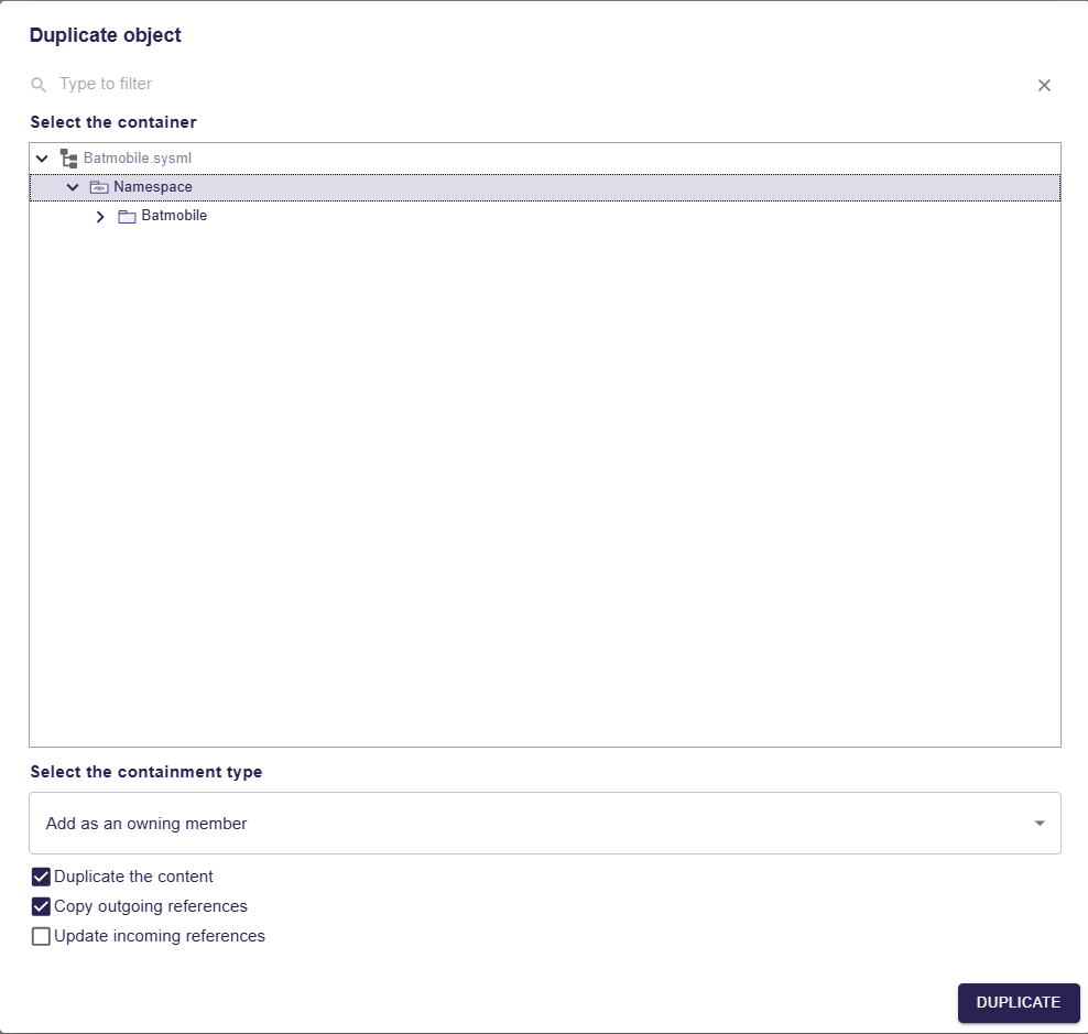 Duplicate Object dialog